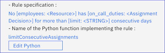 Custom rule showing customized parameters and Edit Python button.