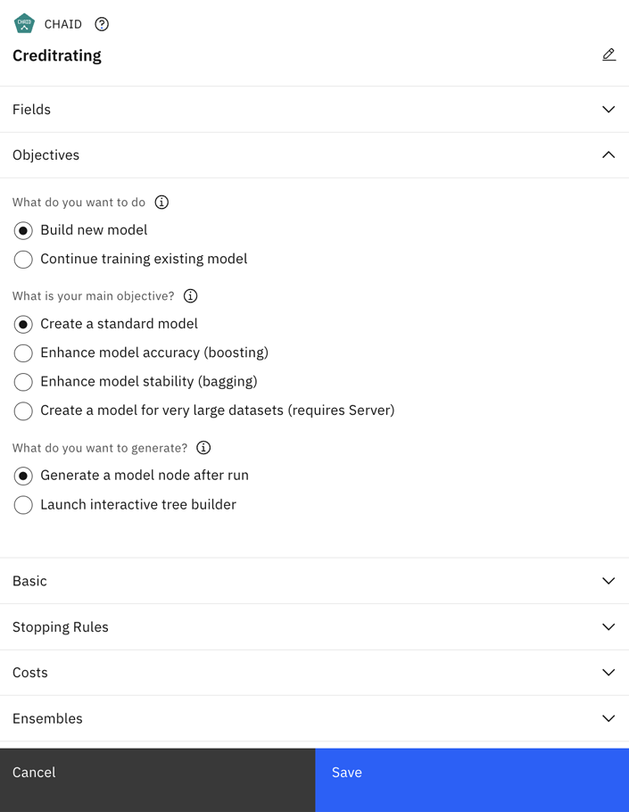 CHAID modeling node objectives