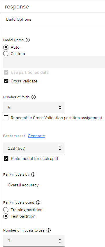 Auto Classifier node, build options