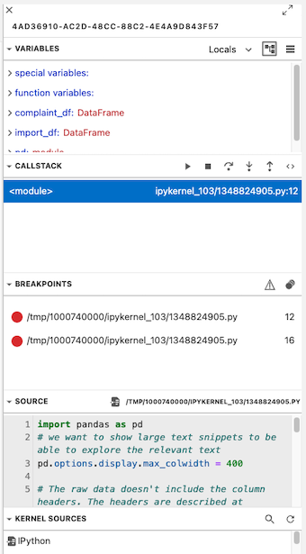 Débogueur de cellule de code de bloc-notes