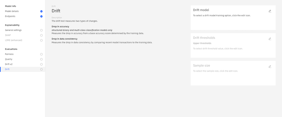 Configure drift evaluations