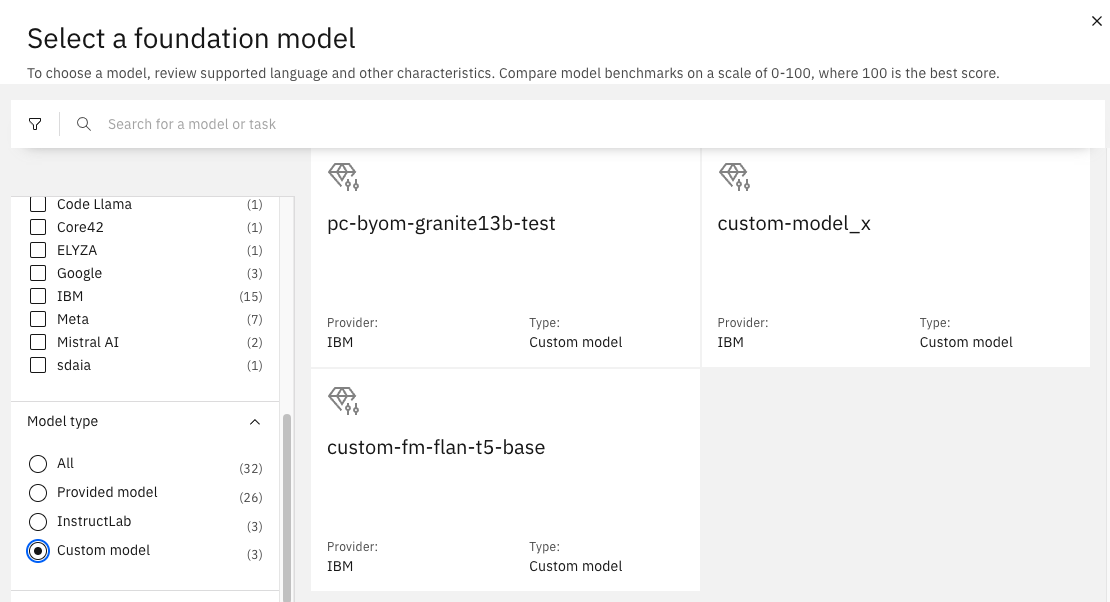 Finding your custom model by using the filter