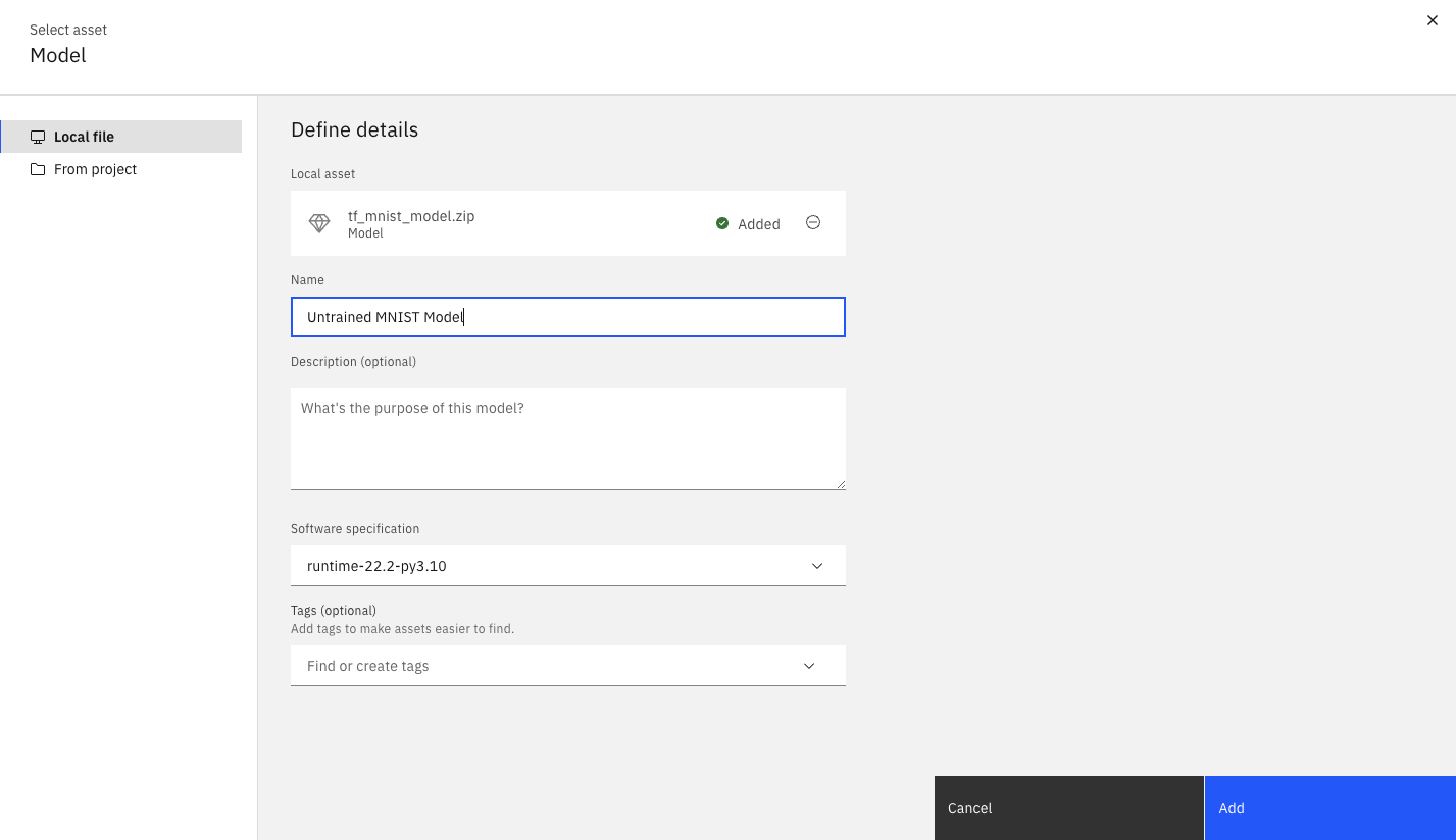 Screenshot of importing an initial model