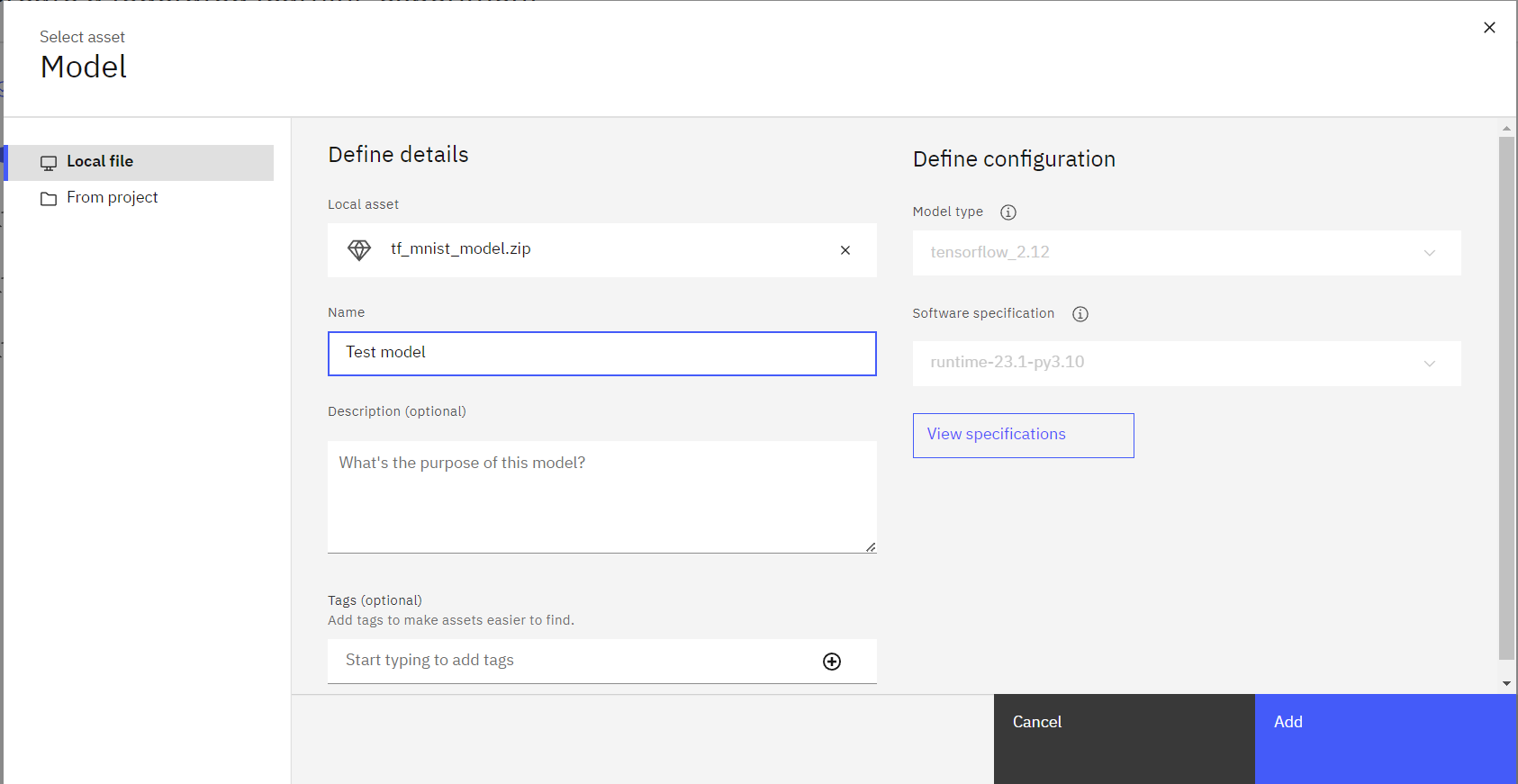 Screenshot of importing an initial model