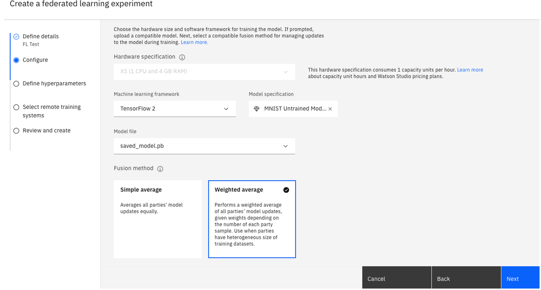 Screenshot of Fusion methods UI