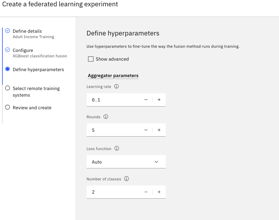 Screenshot of selecting hyperparameters