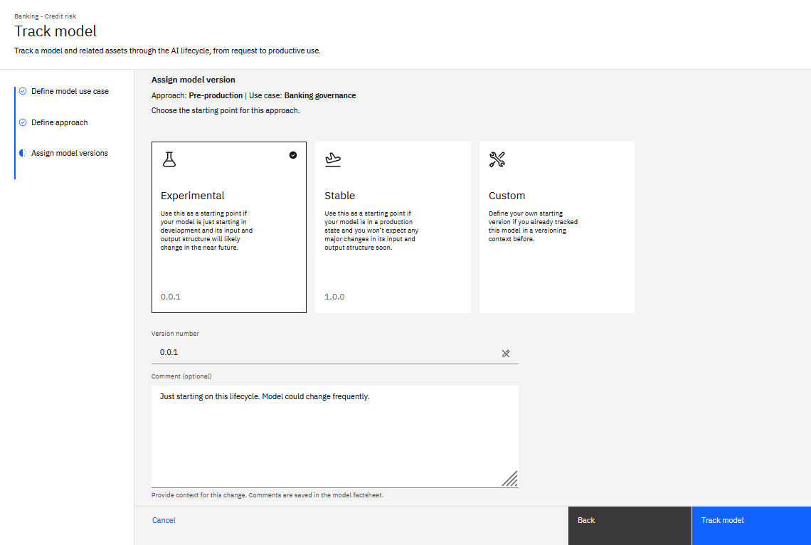 Adding version information for a model