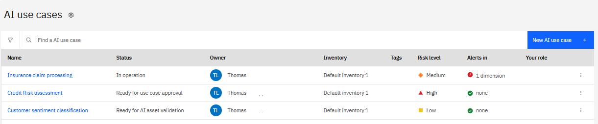 Viewing AI use cases in an inventory