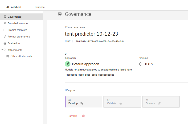 Viewing a tracked prompt template in an AI use case