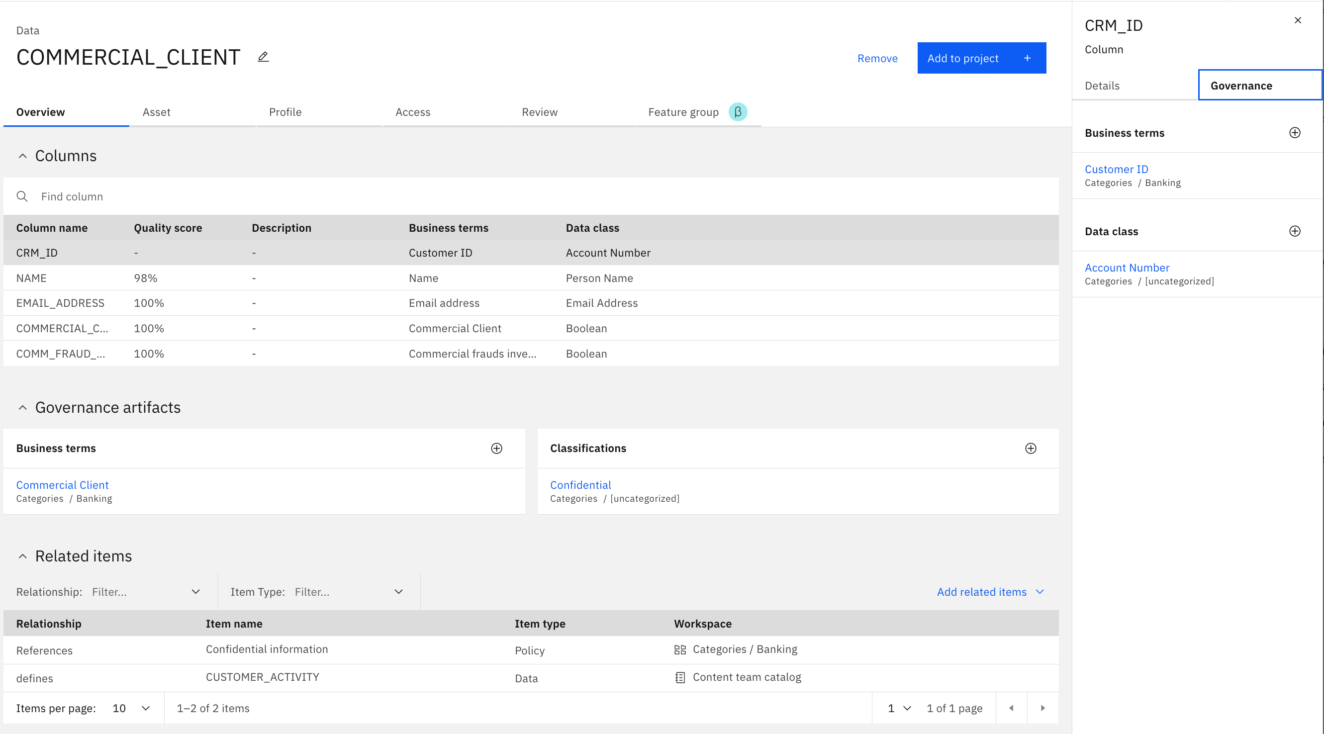 Screen capture that shows the asset overview page