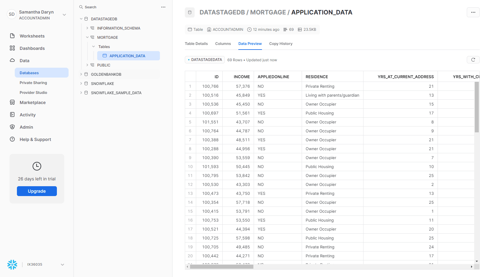 The following image shows the loaded table in Snowflake.