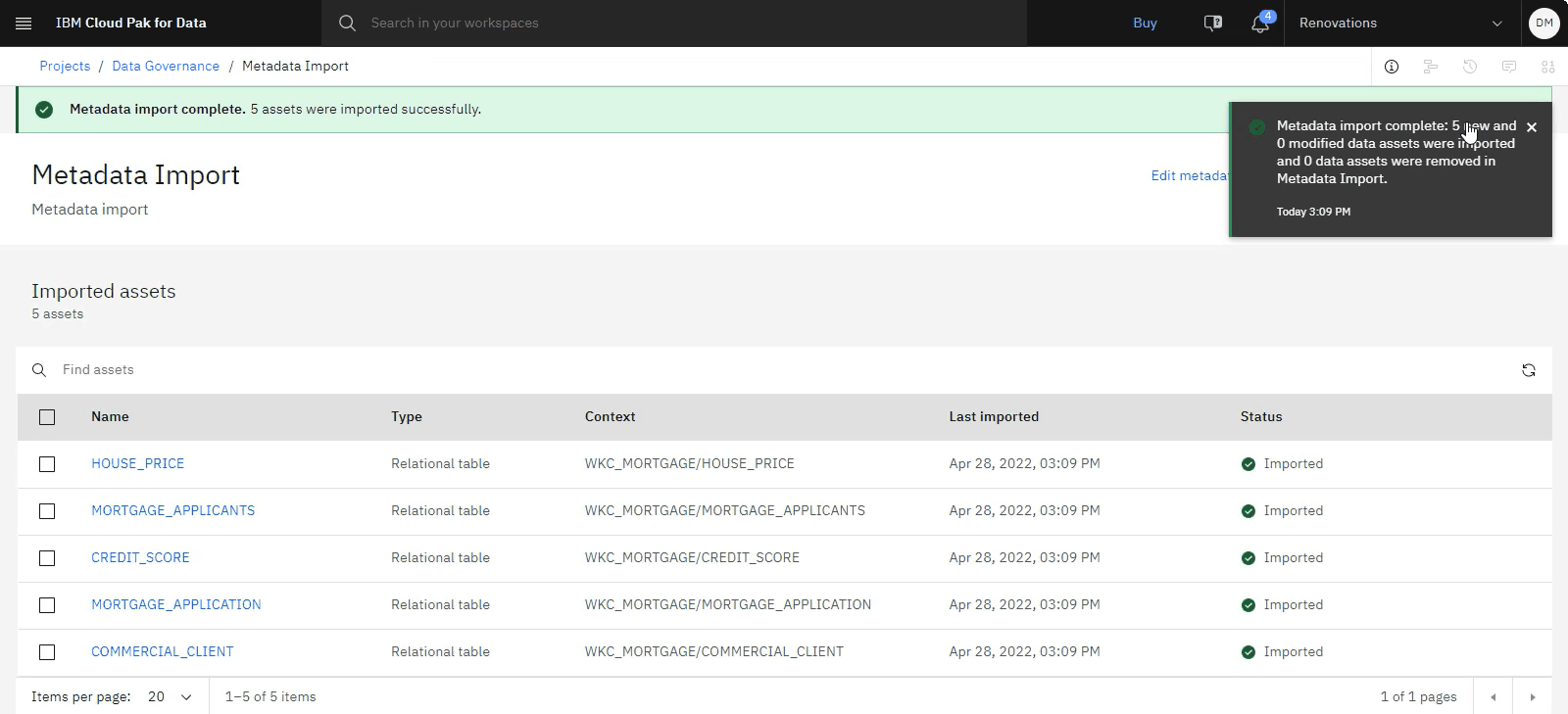 Metadata import asset