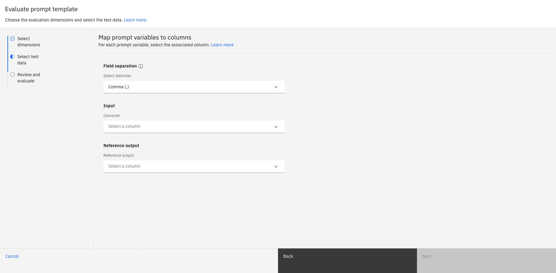 Select external LLM test data to upload