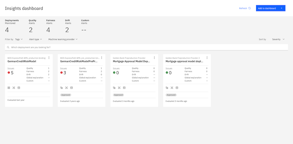 Insight dashboard with many deployments, each shown as a tile