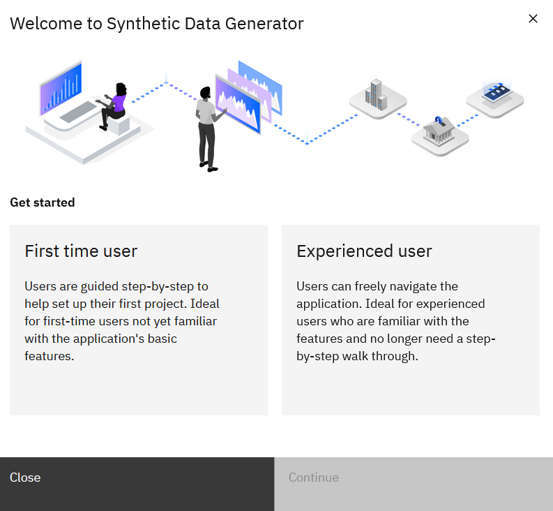 Synethetic Data Generator Get started wizard